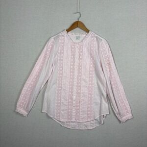 Sundance Blouse Womens M Crochet Lace Long Sleeve Eyelet Pastel Pink Boho